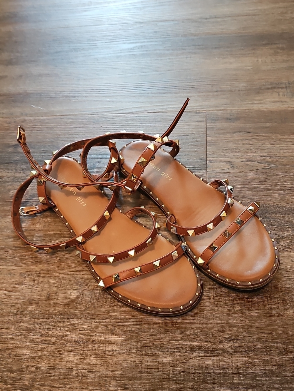 Madden Girl Studded Brown Leather Strappy Sandals - Women Size 9